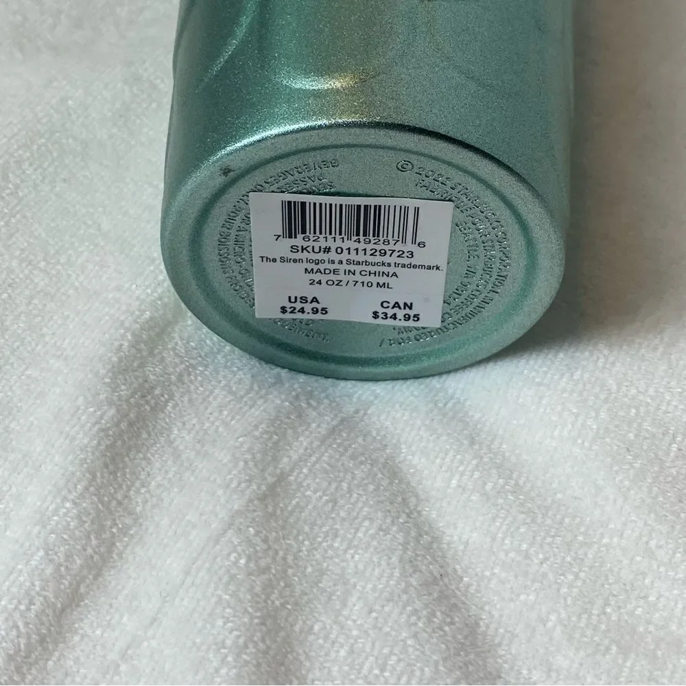 Starbucks New With Tags Green Mermaid Scale Metal 24oz Tumbler